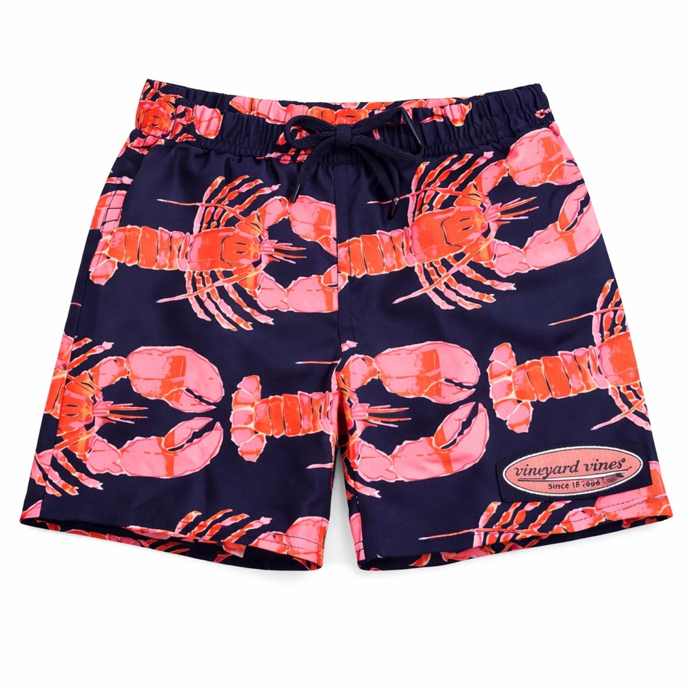 Vineyard Vines Boys's Lobster Print Swim Trunks - Navy and Red size 7